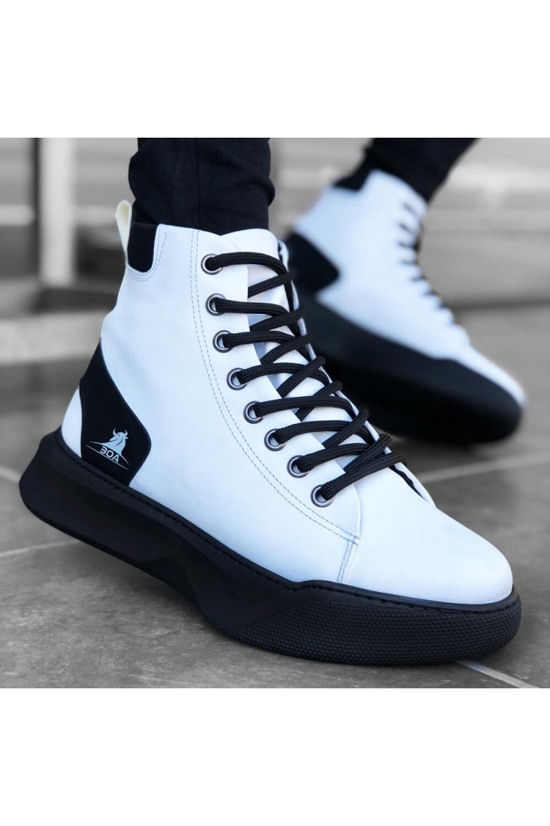 Mens High Top Sneakers - White Black - 0155