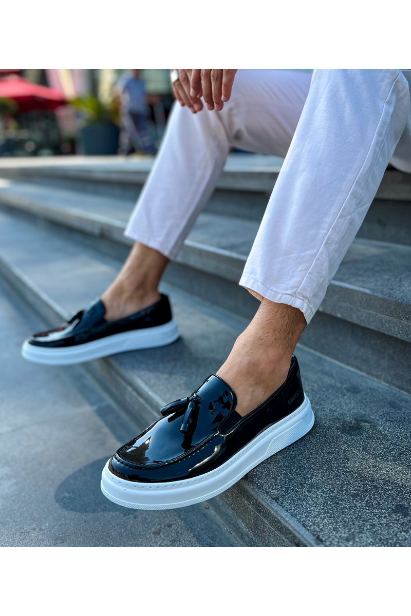 Erkek Klasik Ayakkabı - Siyah Beyaz Rugan - 127