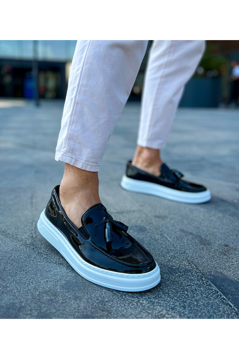 Erkek Klasik Ayakkabı - Siyah Beyaz Rugan - 127