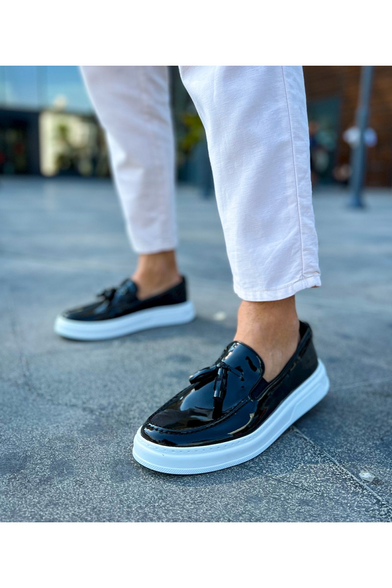 Erkek Klasik Ayakkabı - Siyah Beyaz Rugan - 127