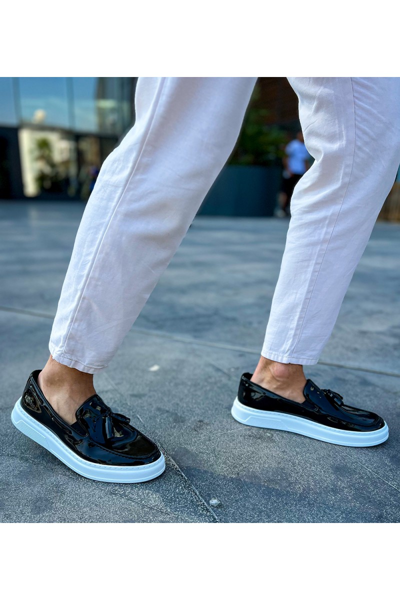 Erkek Klasik Ayakkabı - Siyah Beyaz Rugan - 127