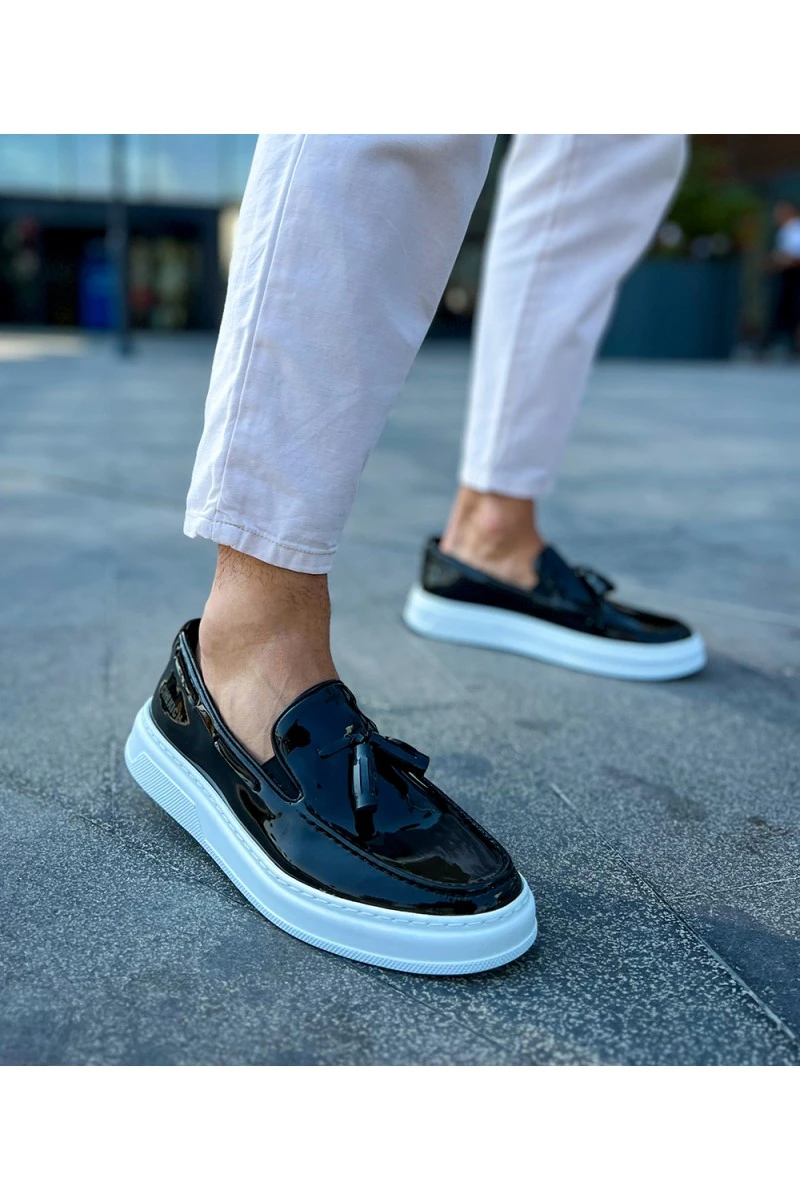 Erkek Klasik Ayakkabı - Siyah Beyaz Rugan - 127