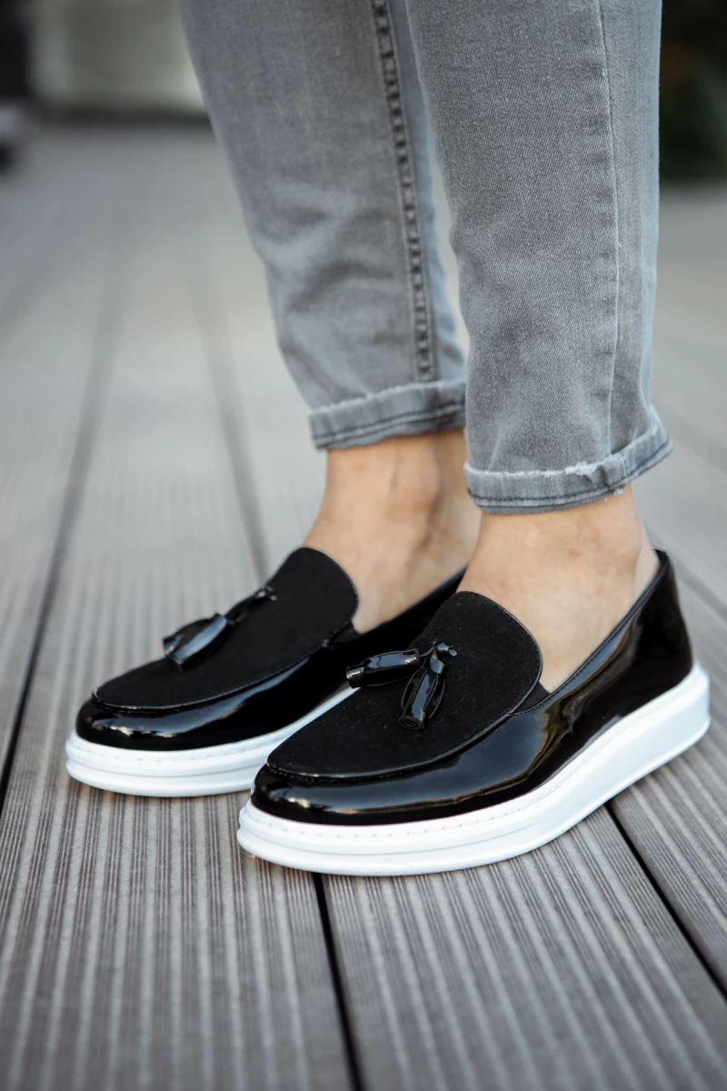 Erkek Klasik Ayakkabı - Siyah Beyaz Rugan - 002