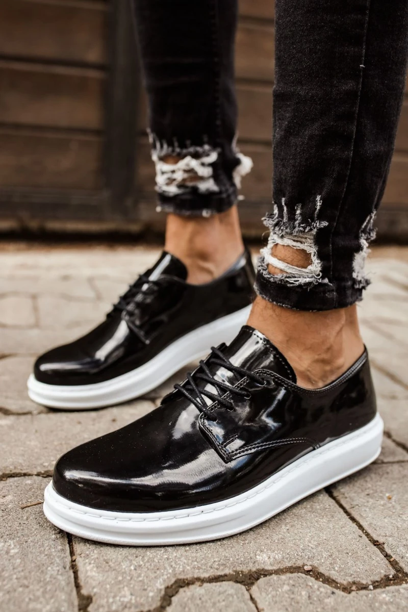 Erkek Klasik Ayakkabı - Siyah Beyaz Rugan - 003