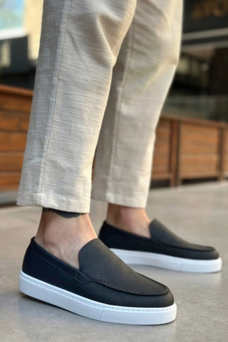 Erkek Mokasen - Siyah Beyaz - 0241