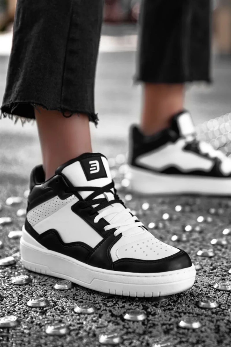 Kadın Bilekli Sneaker - Beyaz Siyah - DS Violet