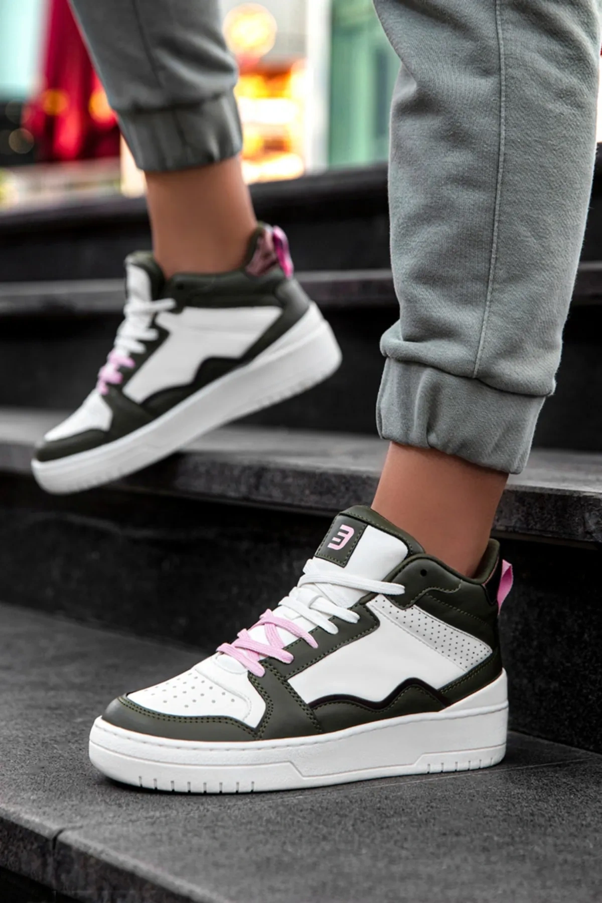 Kadın Bilekli Sneaker - Beyaz Yeşil - DS Violet